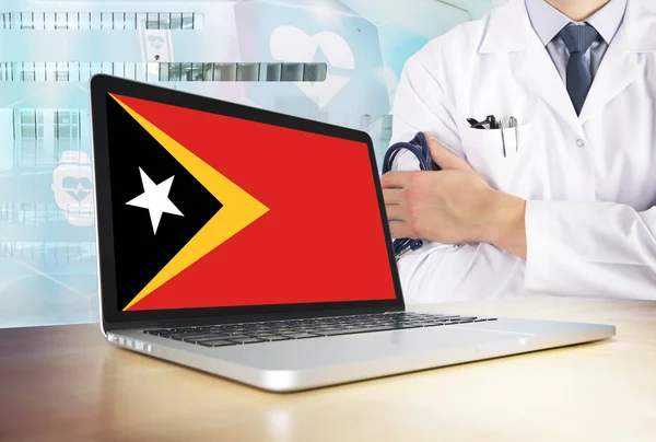 Timor Oriental Sistema Salud Tema Tecnología Bandera Timor Pantalla Del — Foto de Stock