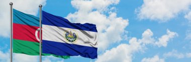 Azerbaycan ve El Salvador bayrağı havada havada sallanıyor lar. Diplomasi kavramı, uluslararası ilişkiler.
