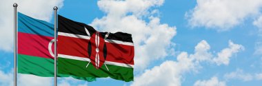 Azerbaycan ve Kenya bayrağı havada havada sallanıyor. Diplomasi kavramı, uluslararası ilişkiler.