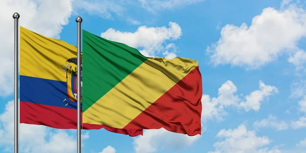 Ecuador and Republic Of The Congo flag waving in the wind against white cloudy blue sky together. Diplomacy concept, international relations. — Stock Photo, Image