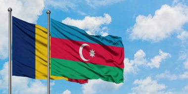 Çad ve Azerbaycan bayrağı havada havada sallanıyor lar. Diplomasi kavramı, uluslararası ilişkiler.