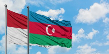Irak ve Azerbaycan bayrağı havada havada sallanıyor. Diplomasi kavramı, uluslararası ilişkiler.