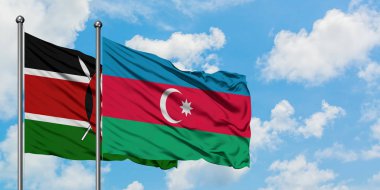 Kenya ve Azerbaycan bayrağı havada havada sallanıyor. Diplomasi kavramı, uluslararası ilişkiler.