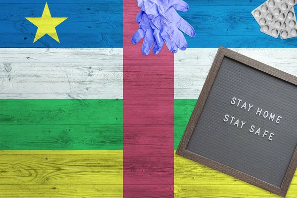 Fondo Bandera República Centroafricana Sobre Mesa Madera Tablero Escritura Stay — Foto de Stock
