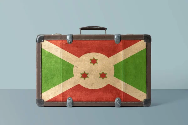 Burundská Vlajka Starém Koženém Kufříku Národní Koncepcí Retro Hnědé Zavazadlo — Stock fotografie