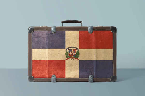 Dominikánská Republika Vlajka Starém Koženém Kufříku Národní Koncepcí Retro Hnědé — Stock fotografie