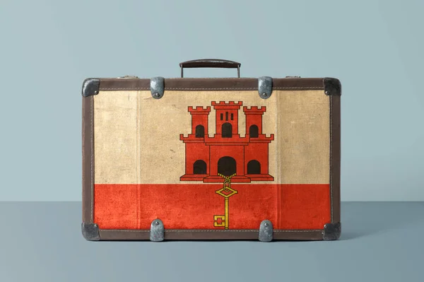 Gibraltar Vlag Oude Vintage Leren Koffer Met Nationaal Concept Retro — Stockfoto
