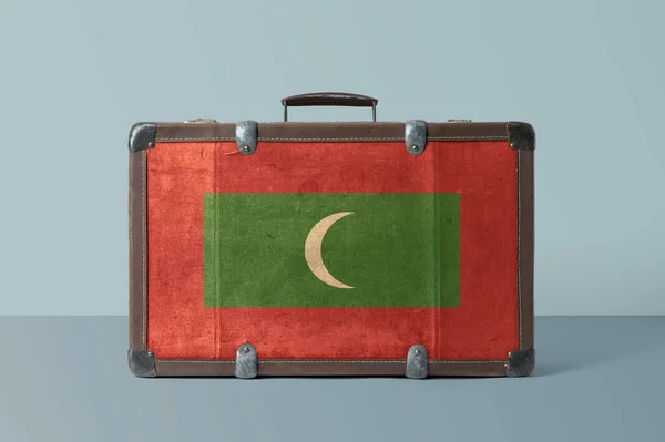 Σημαία Μαλδίβες Παλιά Vintage Δερμάτινη Βαλίτσα Εθνική Έννοια Ρετρό Καφέ — Φωτογραφία Αρχείου