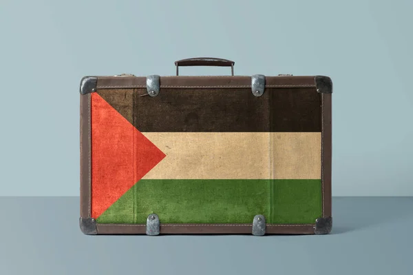 Palestinská Vlajka Starém Koženém Kufříku Národní Koncepcí Retro Hnědé Zavazadlo — Stock fotografie