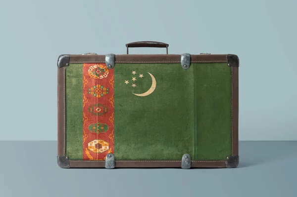 Drapeau Turkménistan Sur Une Vieille Valise Cuir Vintage Avec Concept — Photo