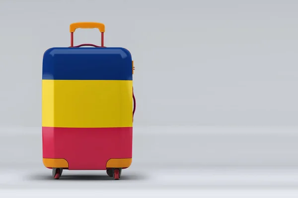 色の背景にスタイリッシュなスーツケースにチャド国旗 テキスト用のスペース 国際旅行や観光の概念 3Dレンダリング — ストック写真