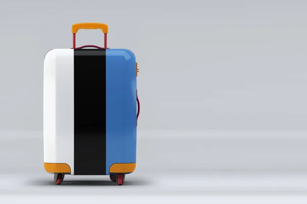 カラーを基調としたスタイリッシュなスーツケースにエストニア国旗 テキスト用のスペース 国際旅行や観光の概念 3Dレンダリング — ストック写真