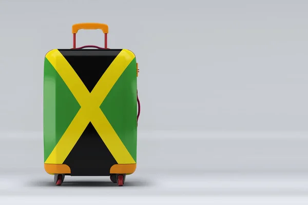 Drapeau National Jamaïque Sur Une Valise Élégante Sur Fond Couleur — Photo
