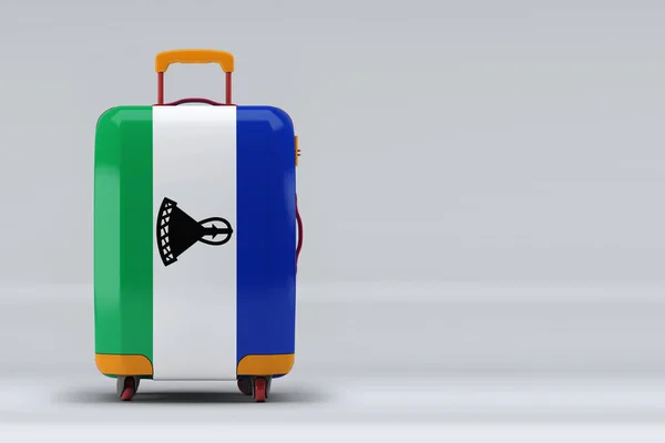 莱索托国旗在一个时尚的手提箱上的颜色背景 文字空间 国际旅行和旅游概念 3D渲染 — 图库照片
