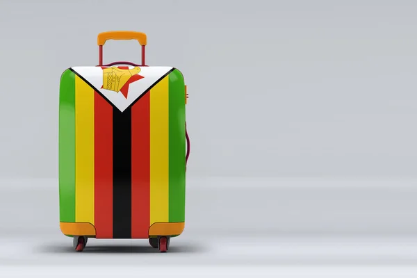 津巴布韦国旗在一个时尚的手提箱上的色彩背景 文字空间 国际旅行和旅游概念 3D渲染 — 图库照片