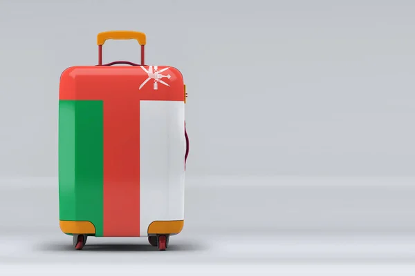 Drapeau National Oman Sur Une Valise Élégante Sur Fond Couleur — Photo