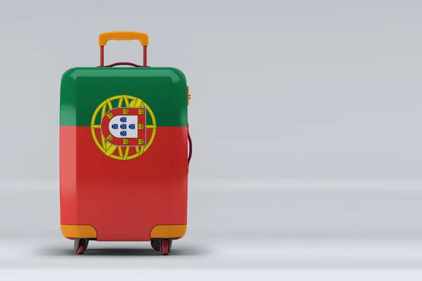 Португальский Национальный Флаг Стильных Чемоданах Цветном Фоне Пространство Текста Концепция — стоковое фото