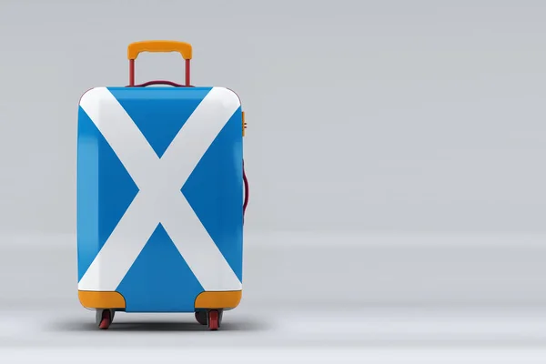 苏格兰国旗在一个时尚的手提箱上的色彩背景 文字空间 国际旅行和旅游概念 3D渲染 — 图库照片