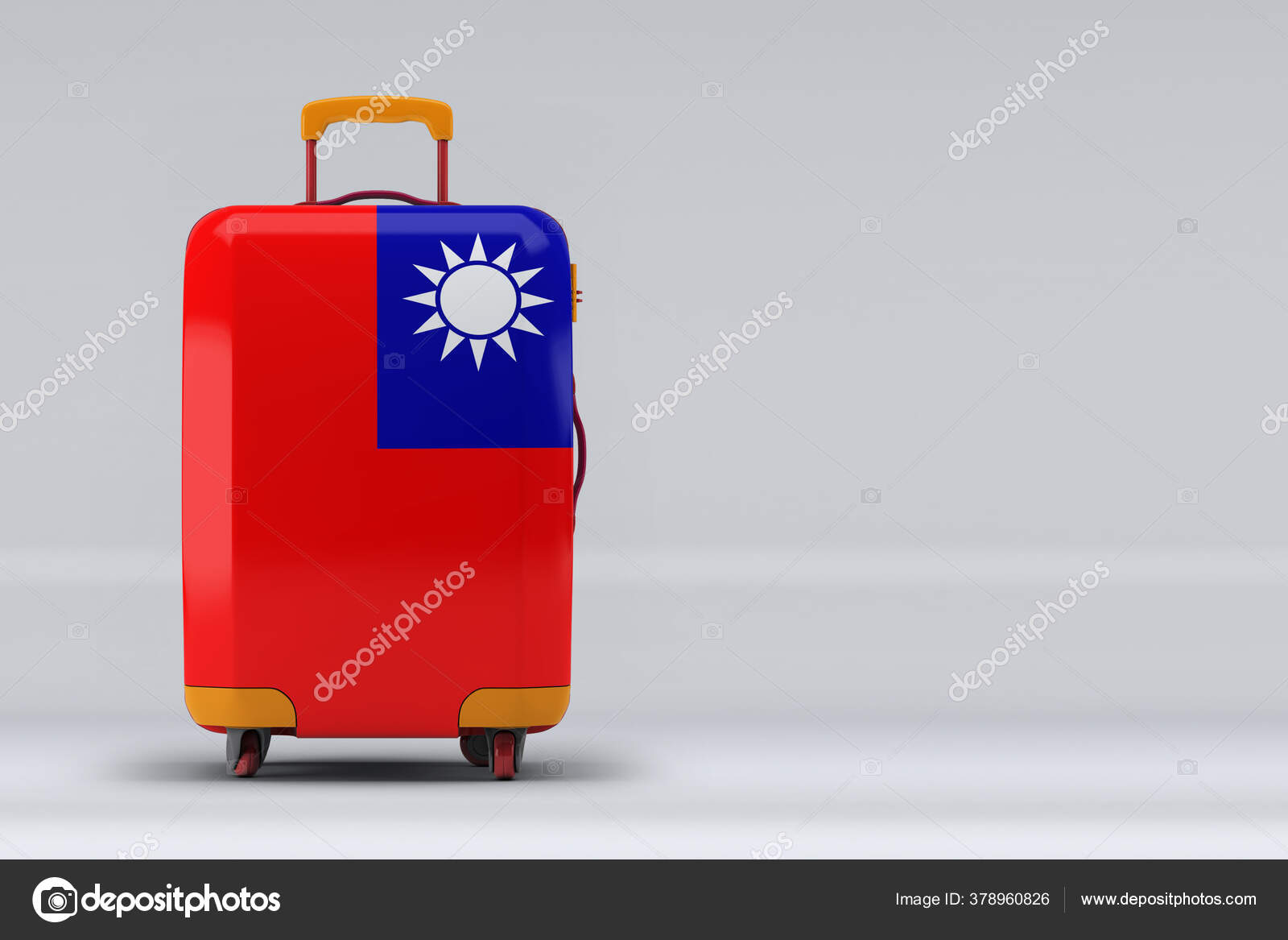 台湾国旗在时尚的箱体上的色彩背景文字空间国际旅行和旅游概念3d渲染 图库照片 C Sezerozger