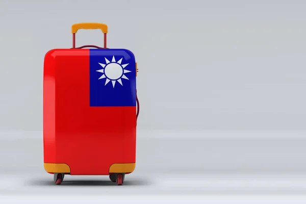 Тайваньский Национальный Флаг Стильных Чемоданах Цветном Фоне Пространство Текста Концепция — стоковое фото