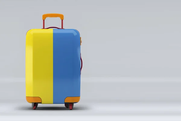 Ukraine National Flag Stylish Suitcases Color Background Space Text International — Stock Photo, Image