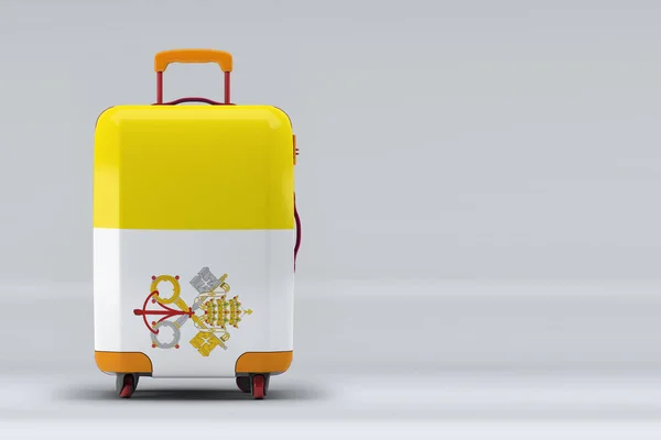 Nationalflagge Der Vatikanstadt Auf Einem Stilvollen Koffer Auf Farbigem Hintergrund — Stockfoto