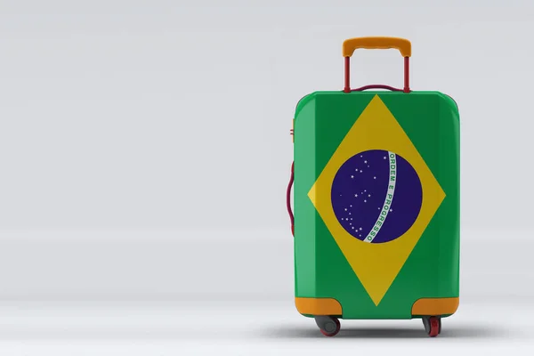 Bandeira Brasil Uma Elegante Malas Vista Traseira Sobre Fundo Cor — Fotografia de Stock