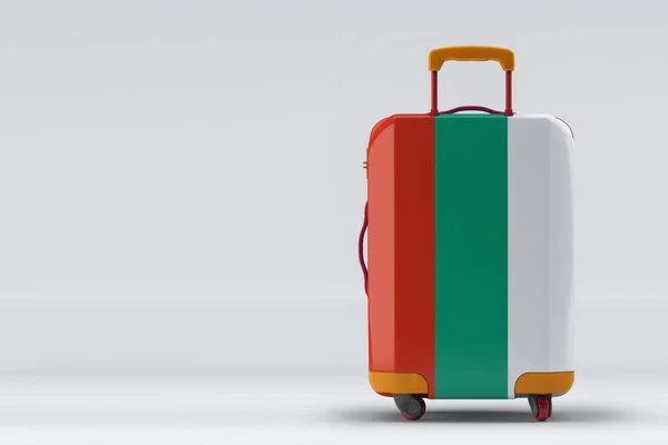 保加利亚标志在一个时尚的手提箱背景色的色彩背景 文字空间 国际旅行和旅游概念 3D渲染 — 图库照片
