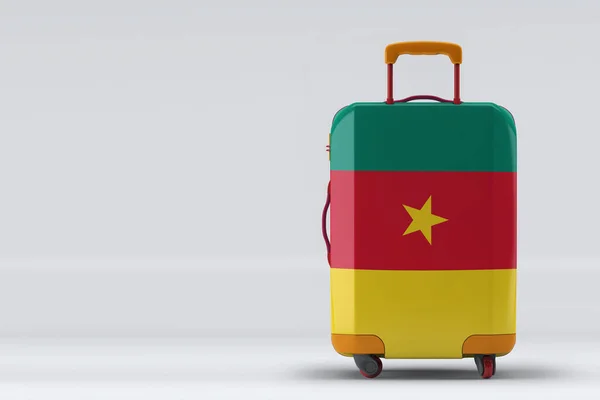 Bandera Camerún Una Elegante Maleta Vista Posterior Sobre Fondo Color — Foto de Stock