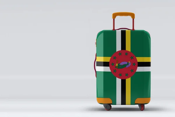 多米尼克标志在一个时尚的手提箱背景色的色彩背景 文字空间 国际旅行和旅游概念 3D渲染 — 图库照片