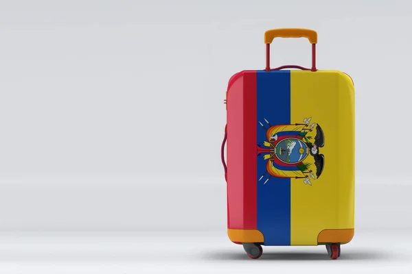 Ecuador Flagge Auf Einem Stilvollen Koffer Rückseite Ansicht Auf Farbigem — Stockfoto