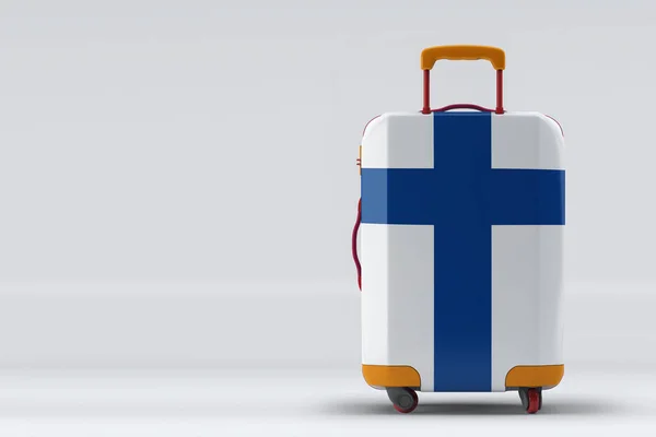 Finlandiya Renkli Arka Planda Şık Bavullara Işaret Koyuyor Mesaj Için — Stok fotoğraf