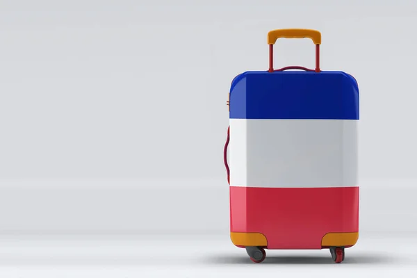 Frankreich Flagge Auf Einer Stilvollen Kofferrückseite Auf Farbigem Hintergrund Raum — Stockfoto