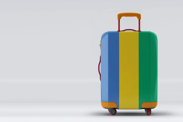 スタイリッシュなスーツケースの背景色にギャボンの旗 テキスト用のスペース 国際旅行や観光の概念 3Dレンダリング — ストック写真