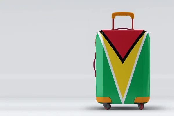 圭亚那国旗在一个时尚的手提箱上的颜色背景回顾 文字空间 国际旅行和旅游概念 3D渲染 — 图库照片