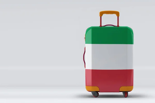 Флаг Италии Стильных Чемоданах Заднего Вида Цветном Фоне Пространство Текста — стоковое фото
