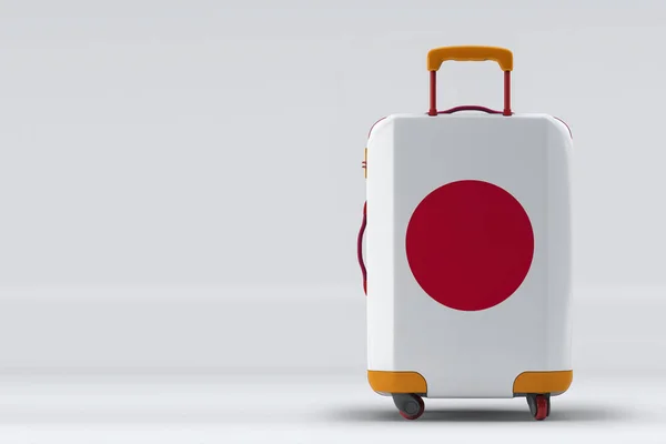 Japońska Flaga Stylowych Walizkach Widok Tyłu Tle Koloru Miejsce Tekst — Zdjęcie stockowe