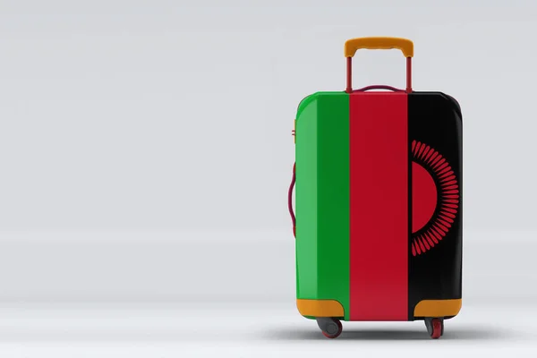 Флаг Малави Стильных Чемоданах Заднего Вида Цветном Фоне Пространство Текста — стоковое фото