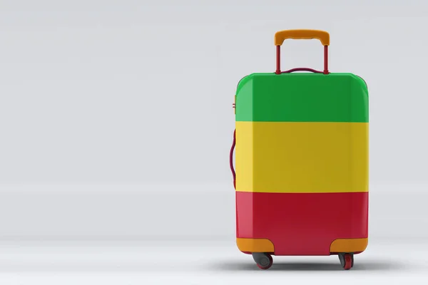 马里国旗在一个时尚的手提箱上的颜色背景回顾 文字空间 国际旅行和旅游概念 3D渲染 — 图库照片