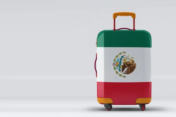 Mexico Flag Stylish Suitcases Back View Color Background Space Text — Stock Photo, Image