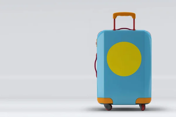 帕劳国旗在一个时尚的手提箱背景色的色彩背景 文字空间 国际旅行和旅游概念 3D渲染 — 图库照片
