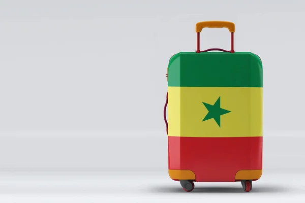 Bandera Senegal Una Elegante Maleta Vista Posterior Sobre Fondo Color — Foto de Stock