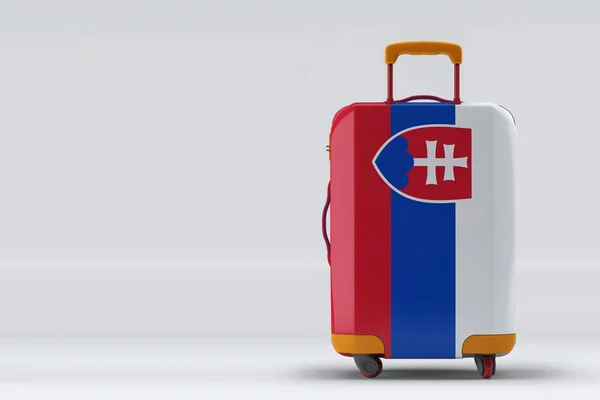 Slovakya Bayrağı Renkli Arka Planda Şık Bavullar Mesaj Için Yer — Stok fotoğraf