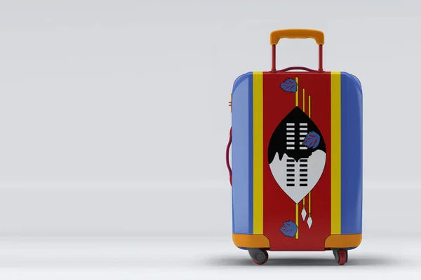 Swaziland Flag Stylish Suitcases Back View Color Background Space Text — Stock Photo, Image