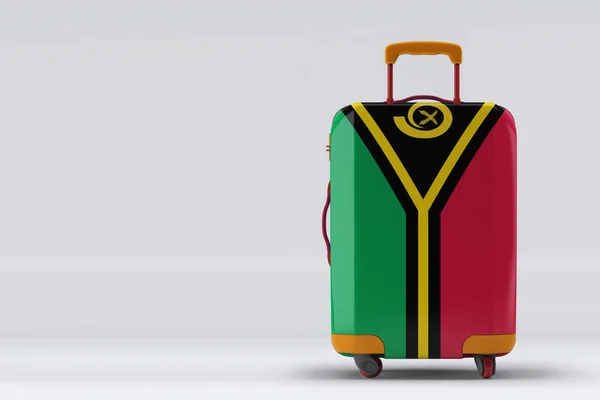 Renkli Arka Planda Şık Bir Bavul Üzerinde Vanuatu Bayrağı Mesaj — Stok fotoğraf