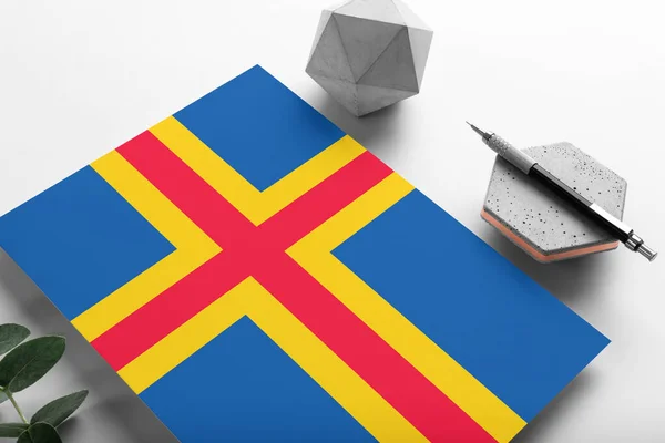 Bandera Las Islas Aland Sobre Fondo Minimalista Papel Carta Invitación — Foto de Stock