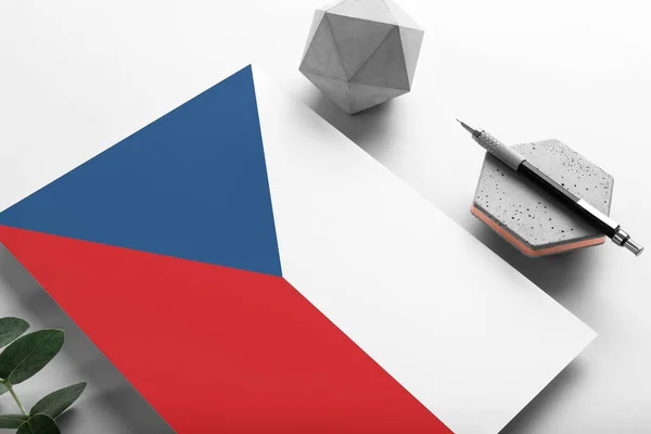 Bandera República Checa Sobre Fondo Minimalista Papel Carta Invitación Nacional — Foto de Stock