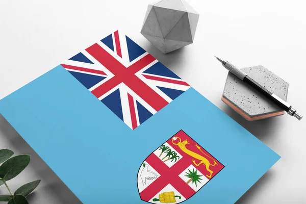 Bandera Fiji Sobre Fondo Papel Minimalista Carta Invitación Nacional Con — Foto de Stock