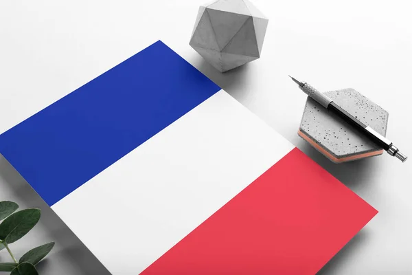 Bandera Francia Sobre Fondo Minimalista Papel Carta Invitación Nacional Con —  Fotos de Stock