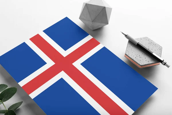 Iceland Flag Minimalist Paper Background National Invitation Letter Stylish Pen — Stock Photo, Image